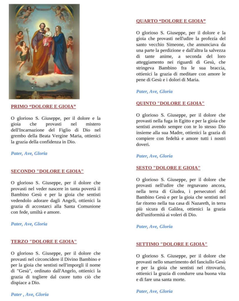 I SETTE DOLORI E LE SETTE GIOIE DI SAN GIUSEPPE